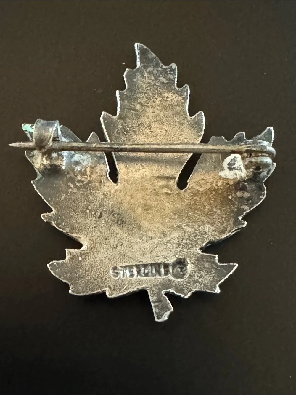 Antique Sterling Silver Enamel Maple Leaf Brooch - Fall Autumn - Vintage Pin